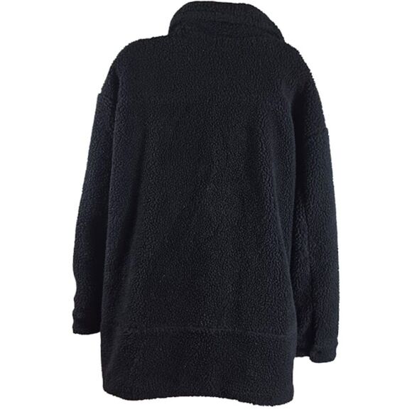 Levi’s Black Sherpa Fleece Teddy Jacket Sz L Full Zip Snap Faux Fur Lined Coat - Picture 8 of 11